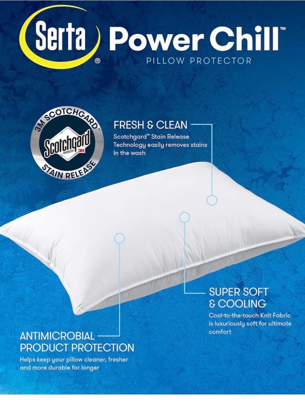Serta Power Chill Cooling Pillow Protectors, Standard/Queen (2 Pack)